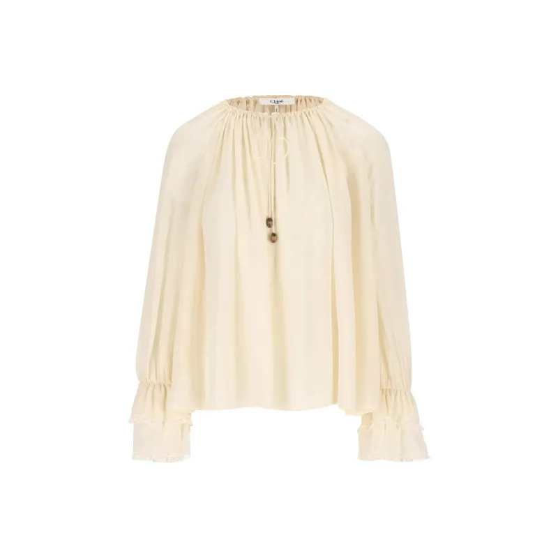 Chloé Gathered V Neck Drawstring Top-0