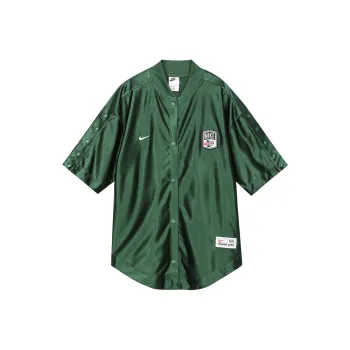 Nike Sportswear Women's Baseball Collar Short Sleeve Shirt Green