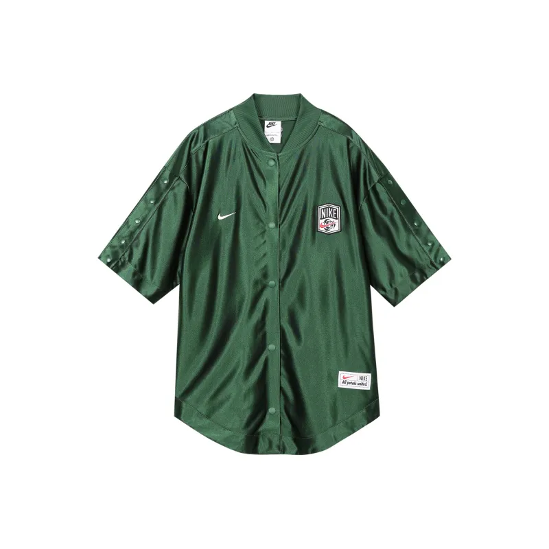 Nike Sportswear Women's Baseball Collar Short-Sleeve Shirt Green-0