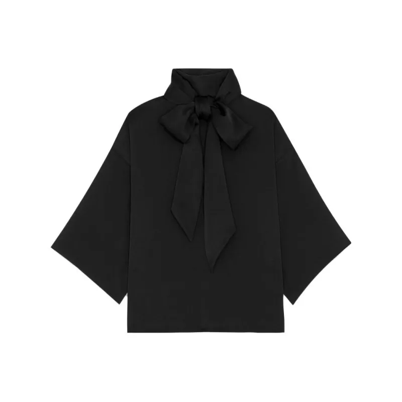 SAINT LAURENT High Neck Wide Sleeved Blouse-0