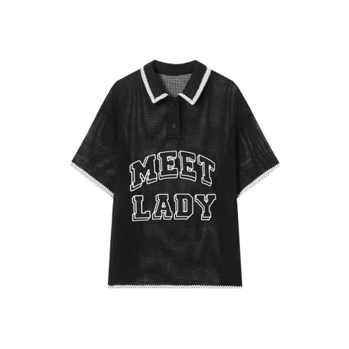 MEETLADY 블랙 여성 티셔츠