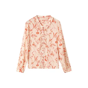 H-YXIANG Shirt Women's Beige Base Fabric With Branches