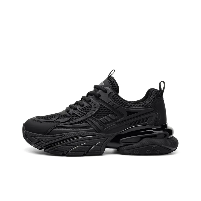 JEEP SPIRIT Abrasion Resistant Breathable Height Increasing Low Top Chunky Sneakers Men's Black-0