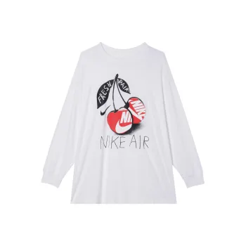 Nike Sportswear Women's Cherry Print Retro Loose Fit T Shirt White