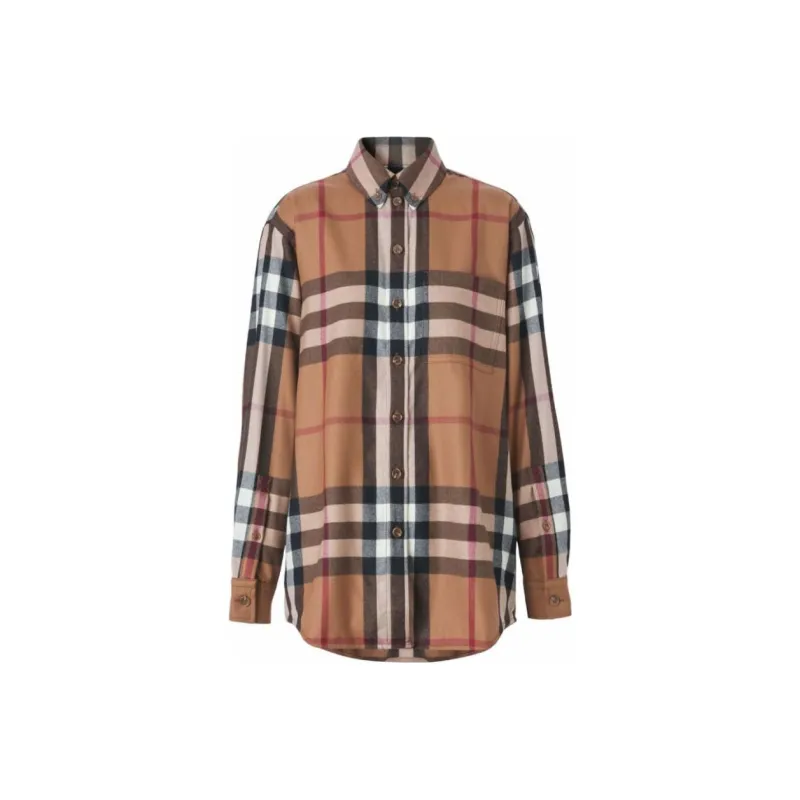 Burberry Check Wool Oversized Shirt 'Birch Brown'-0