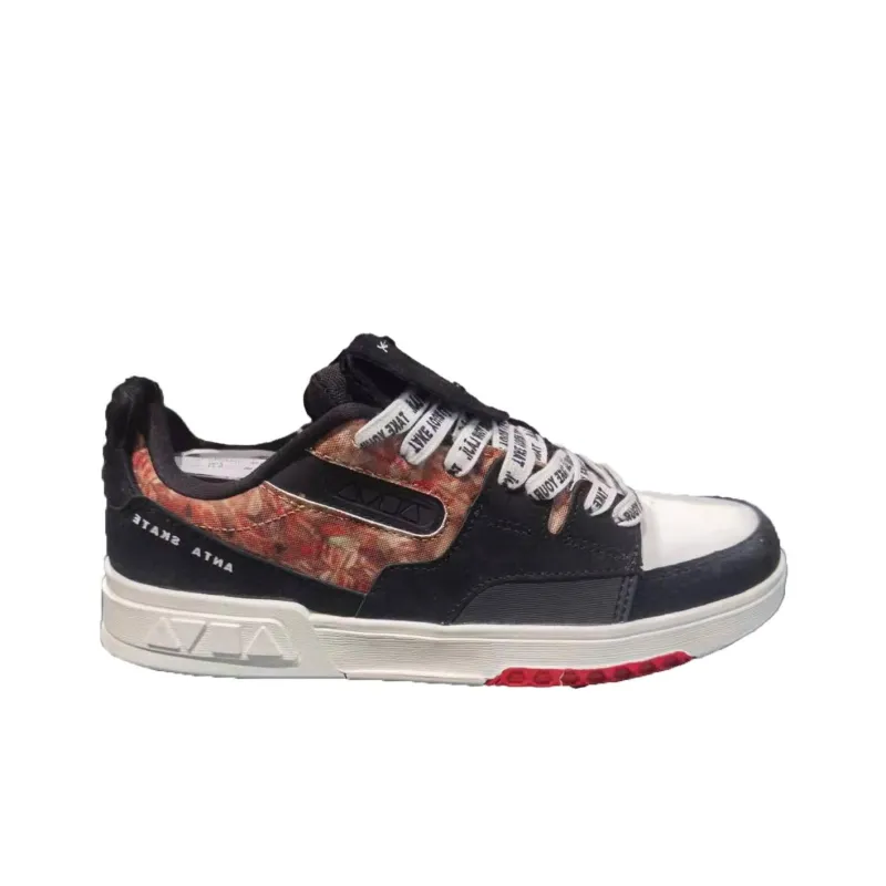 Anta Slip Resistant Cushioning Abrasion Resistant Low Top Skateboard Shoes Men's Black White-1