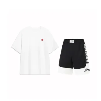 LINING Casual Sportswear Men Set White Short-Sleeved Shirt+Black Shorts