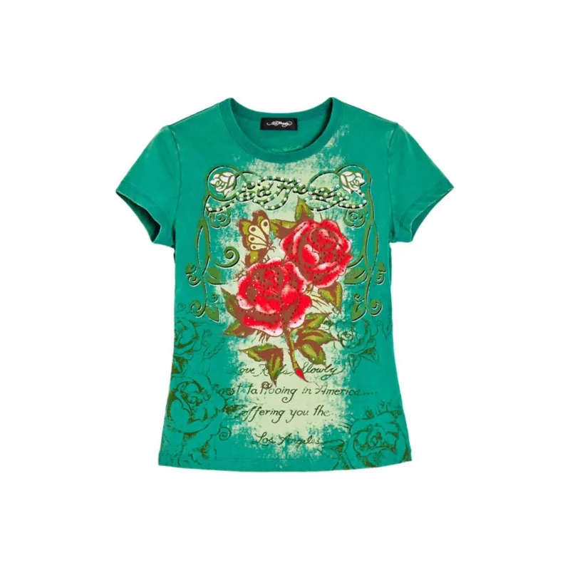 Ed Hardy T Shirt Women's Forest Dark Green-0