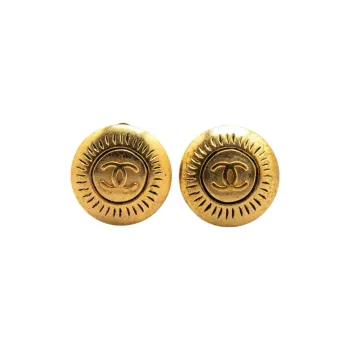 CHANEL 1996 Plated Cc Round Clip On Earrings Costume Earrings