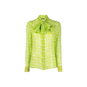 VERSACE Pussy bow Logo print Blouse