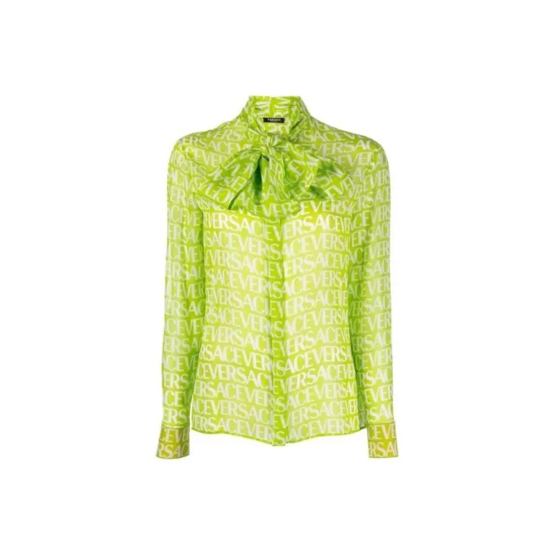 VERSACE Pussy bow Logo print Blouse-0