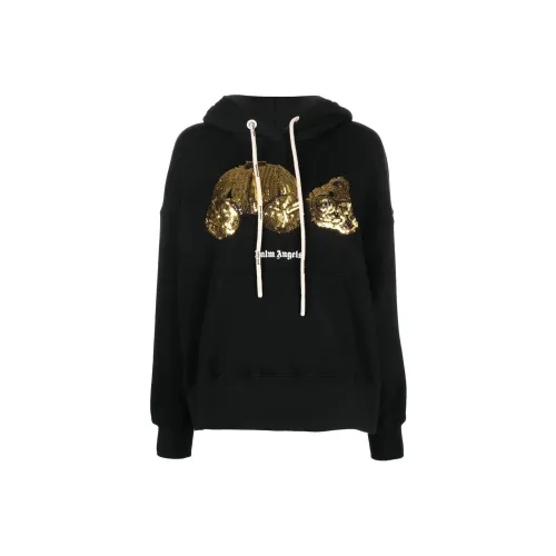 PALM ANGELS Sequined bear Oversized Hoodie