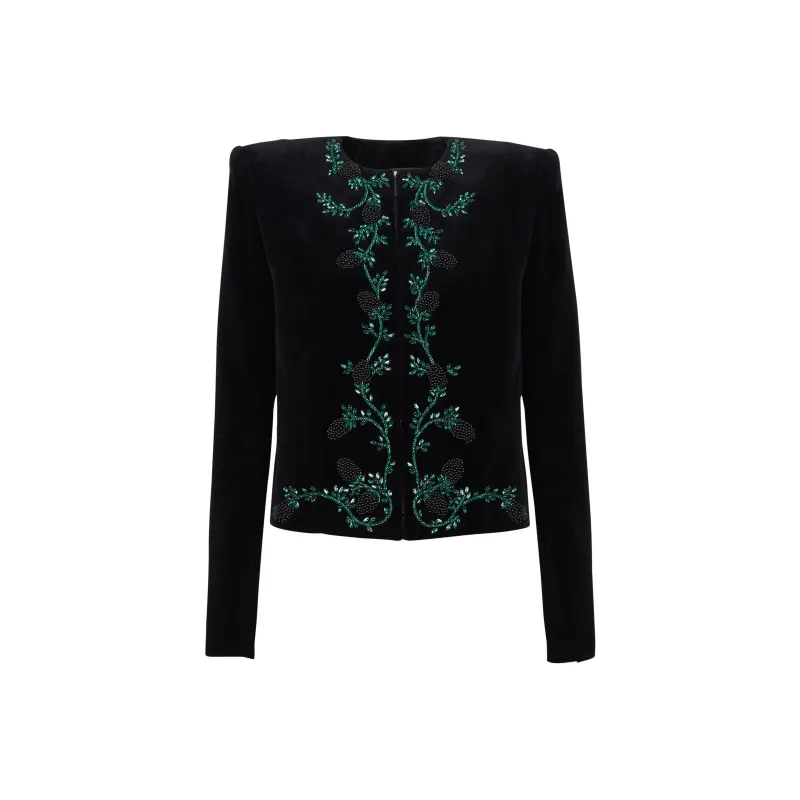 BALMAIN Blackberry-embroidered Velvet Jacket-0