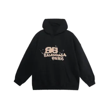 Balenciaga Hand Drawn Bb Icon Large Fit Hoodie Black