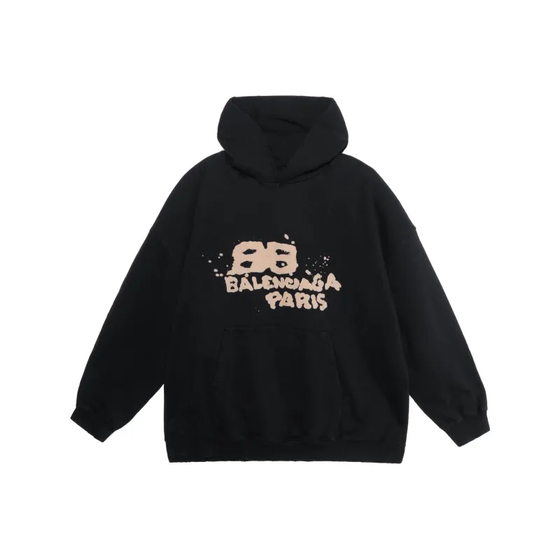 Balenciaga Hand Drawn Bb Icon Large Fit Hoodie Black-0