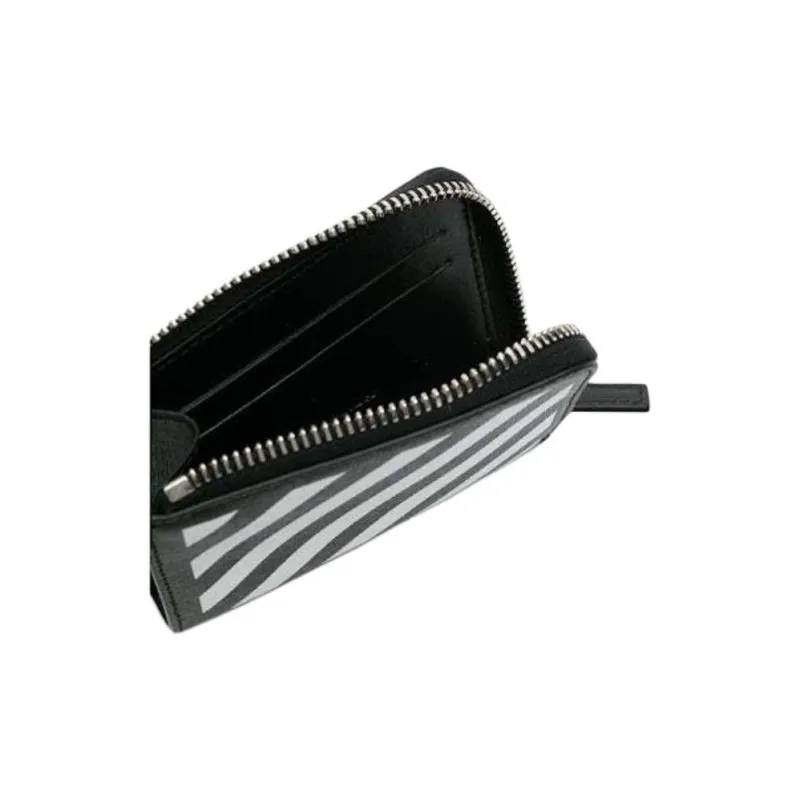 OFF WHITE Diag Print 4 Card Slot Zip Wallet Black/White-3