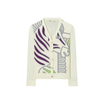 TORY BURCH Zebra Printed V-Neck Cardigan