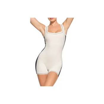 SKIMS Cotton Rib Romper Bodysuits Women's Marble/Marble