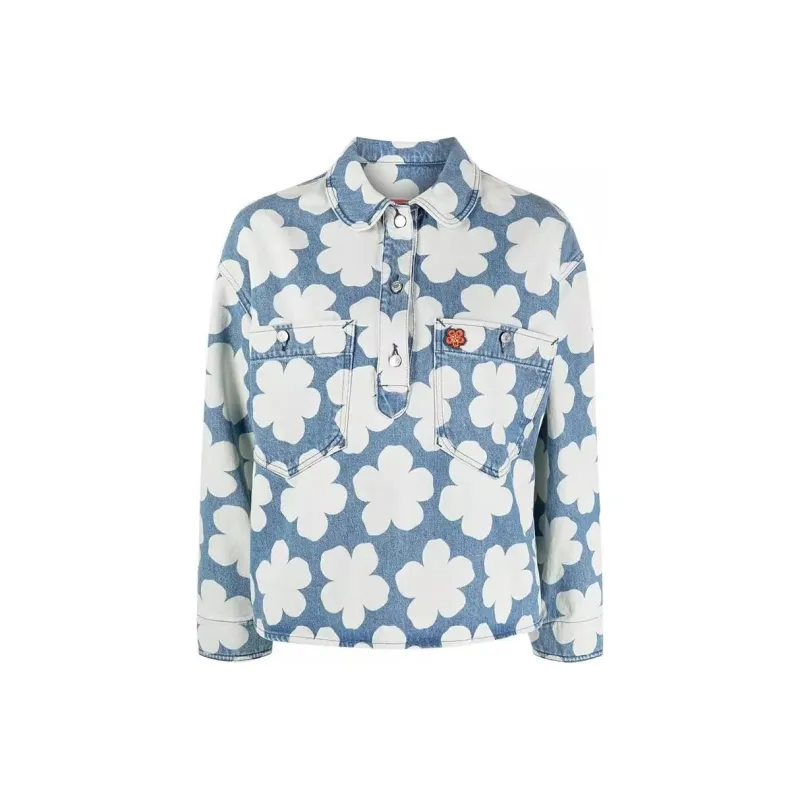 KENZO Hana Dots print Denim Polo Shirt-0