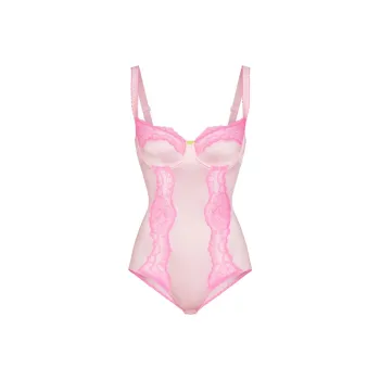 SKIMS Valentine's Day STRETCH SATIN LACE BRIEF BODYSUIT Bodysuits Women's Cherry Blossom/Pink