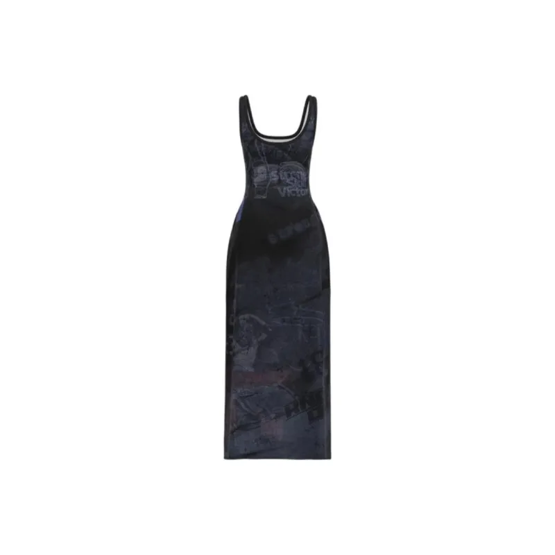 URBAN REVIVO Sleeveless Dress Women's Pitch Black Gray With Print-1