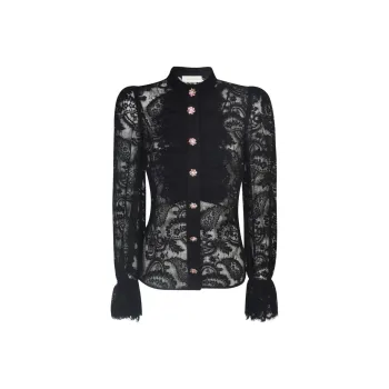 Zimmermann Luminosity Floral-Lace Puffed Blouse