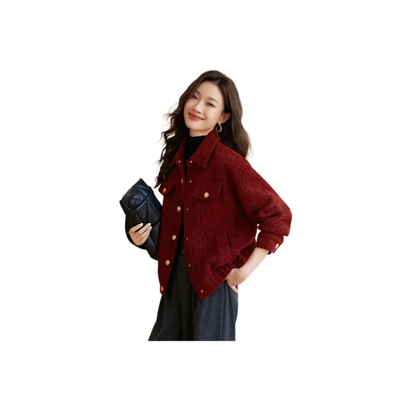 Mo Han Yi Mei Jackets Coats Women's Burgundy-0