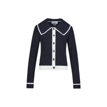 THOM BROWNE Contrasting trim Pointelle knit Cotton Cardigan
