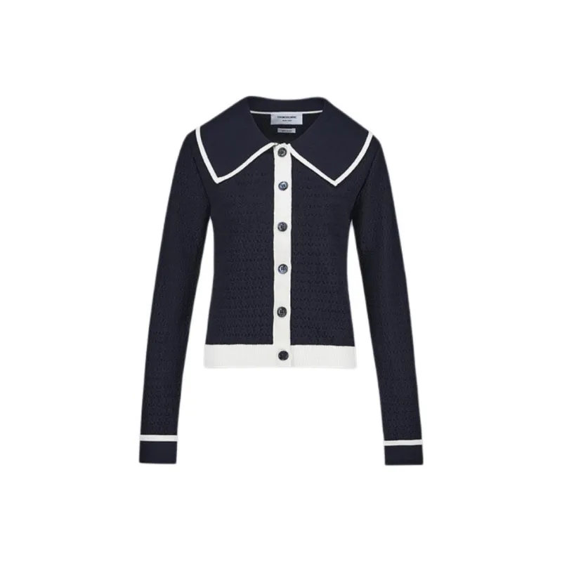 THOM BROWNE Contrasting trim Pointelle knit Cotton Cardigan-0