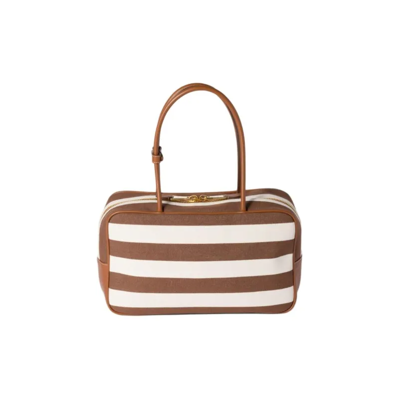 MIU MIU Beau Cotton With Polyester Handbag Women's Dark Brown & Natural-2