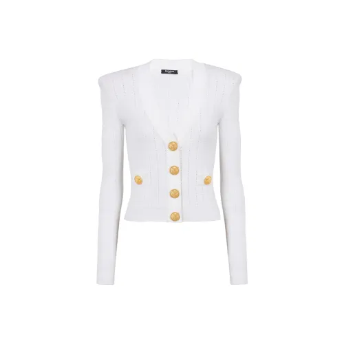 BALMAIN Button Embellished Ribbed Knit Cardigan