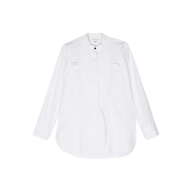 Victoria Beckham Band Collar Curved Hem Shirt-0