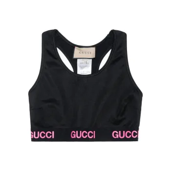 GUCCI Logo Jacquard Crop Top Black Pink