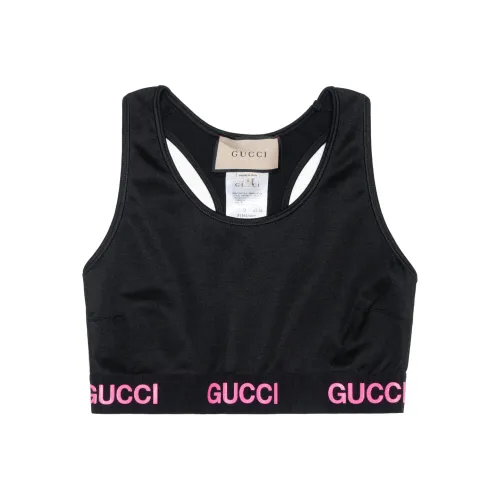 GUCCI Logo Jacquard Crop Top Black Pink