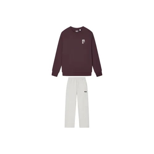FILA Casual Sportswear Men Clothing Sets Earth Umber Top+Moon Mirage Gray Pants