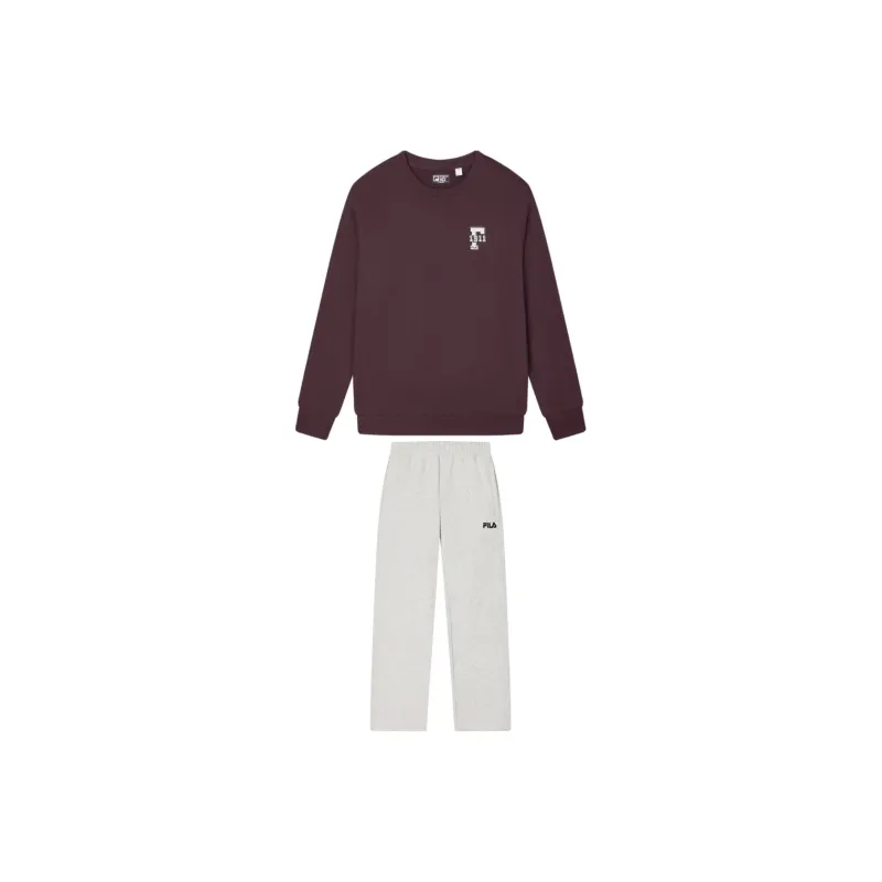 FILA Casual Sportswear Men Clothing Sets Earth Umber Top+Moon Mirage Gray Pants-0