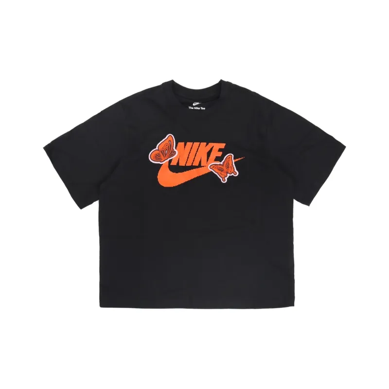 Nike Women'ss Logo Print Sporty Breathable T-Shirt Black-0
