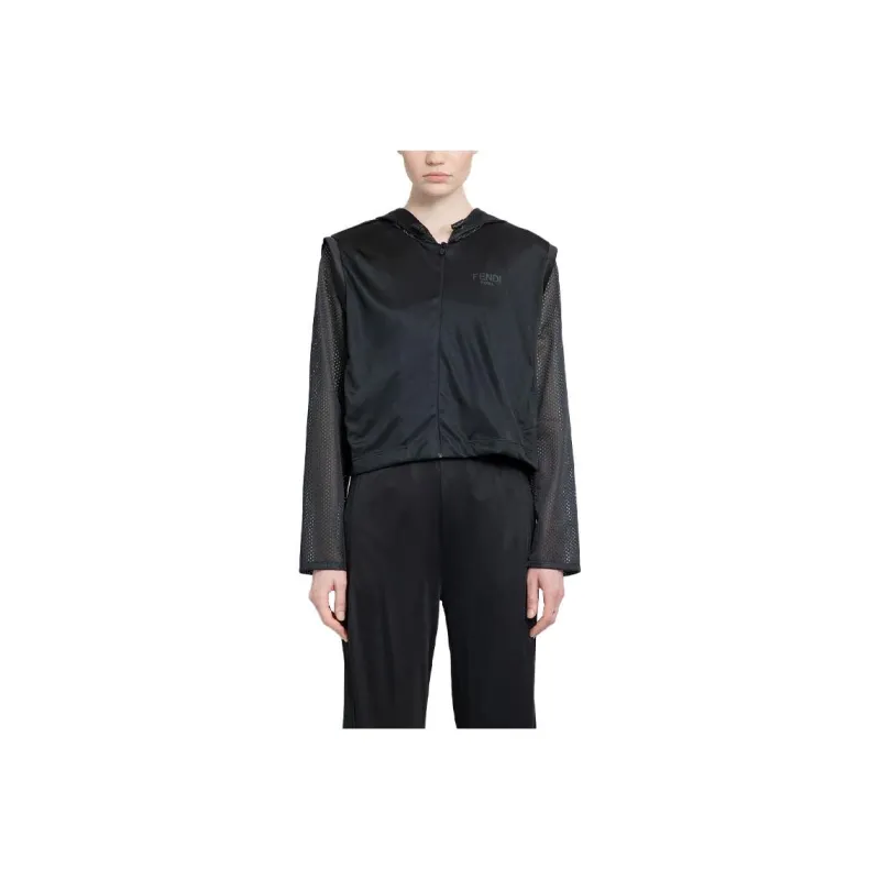 FENDI Logo print Mesh detail Hoodie-0