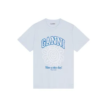 GANNI Floral Letter Print Short Sleeve T Shirt