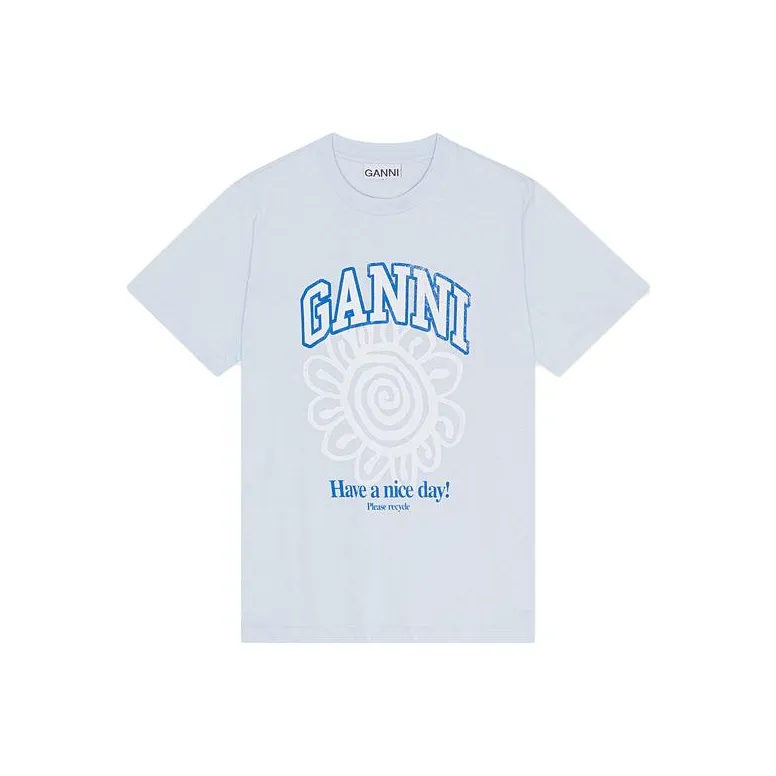 GANNI Floral Letter Print Short Sleeve T-Shirt-0