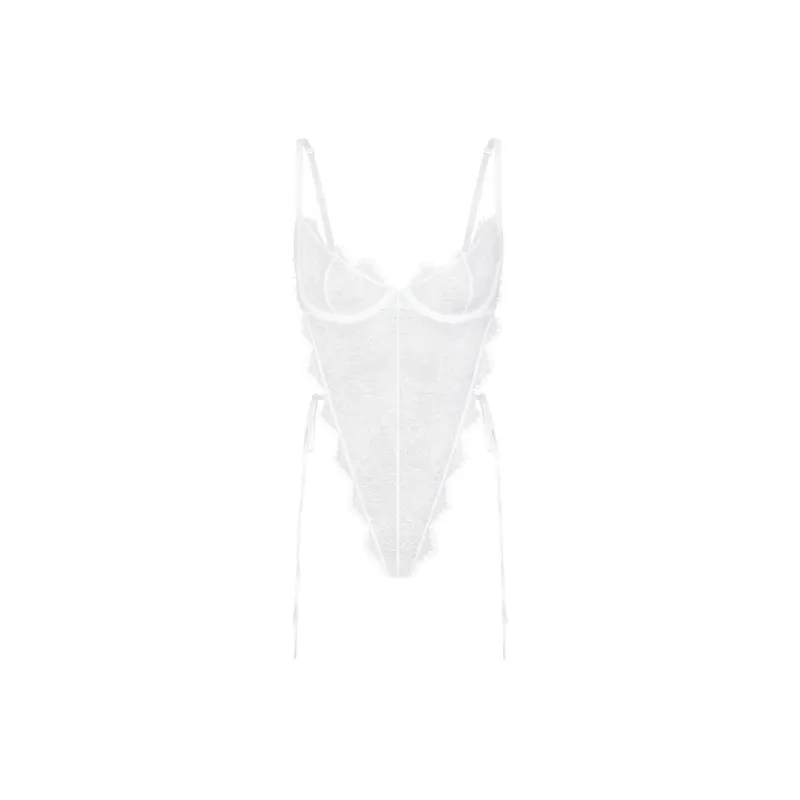 SKIMS LACE UNLINED CROTCHLESS TEDDY Bodysuits Women's SNOW/Snow-0