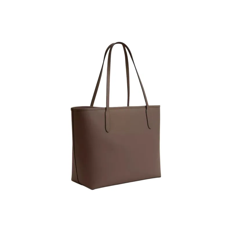 COACH City Double Sided Leather Tote Bag, Shopping Bag, Handbag Women's Dark Brown-1