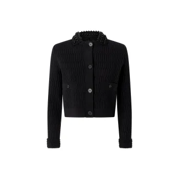 PINKO Logo Inlaid Pearl Detailed Cropped Jacket