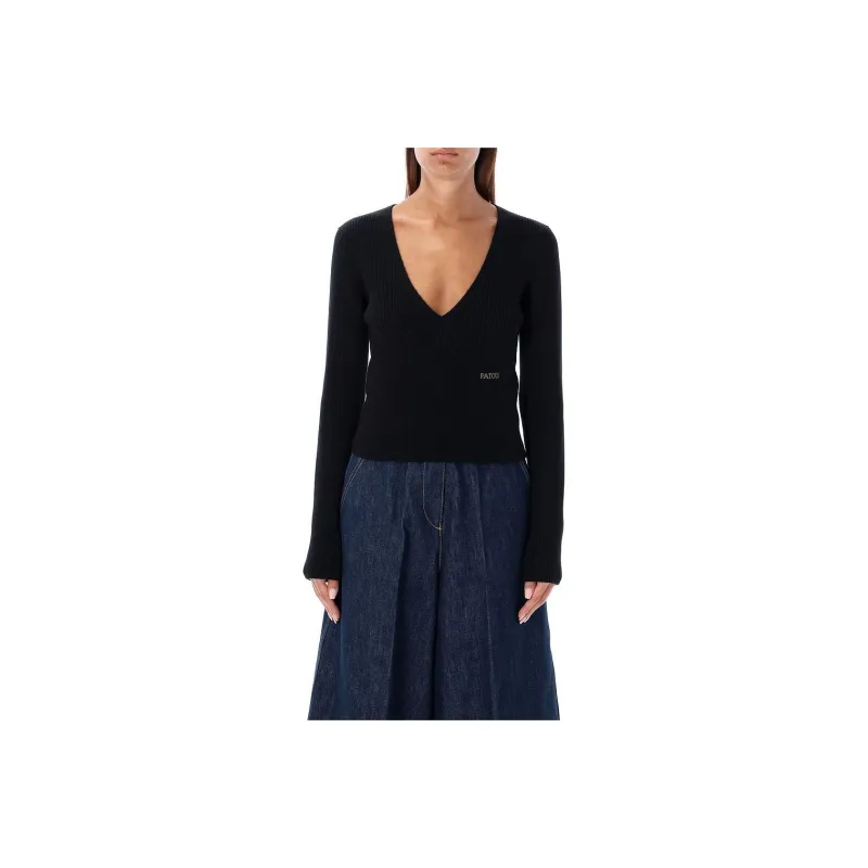 Patou V neck Ribbed Sweater-0