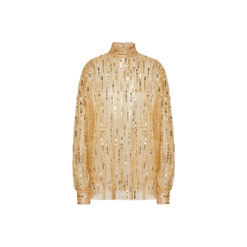 Valentino Tulle Illusione Sequin embroidered Blouse-0
