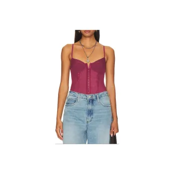 FREE PEOPLE Intimately Fp Night Rhythm Corset Bodysuit In Washed Maroon Bodysuits Women's Washable Chestnut