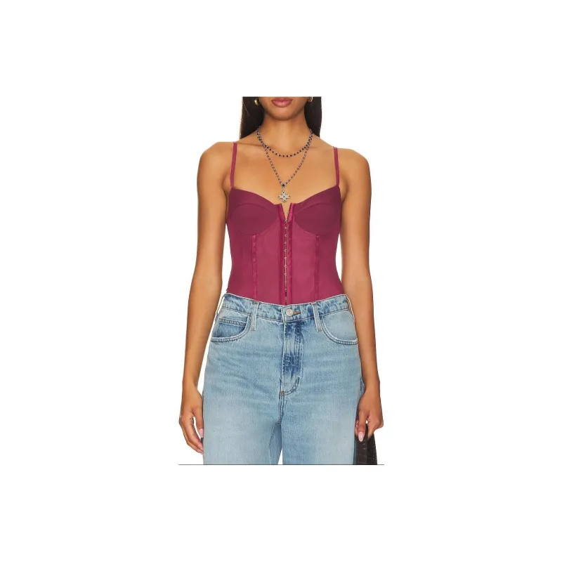 FREE PEOPLE Intimately Fp Night Rhythm Corset Bodysuit In Washed Maroon Bodysuits Women's Washable Chestnut-0
