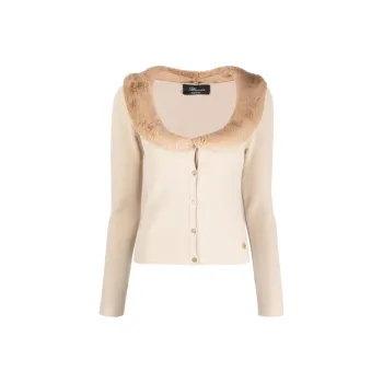 Blumarine Faux Fur Collared Button Up Cardigan
