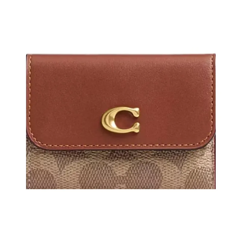 COACH Essential Coated Canvas With Calfskin Wallet Mini Women's Light Brown-4