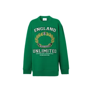 Burberry Women's College Graphic Cotton Oversized Sweatshirt Deep Pine Green/Multi